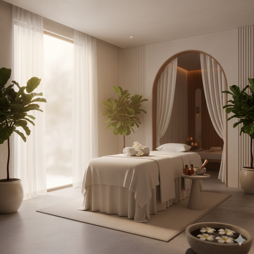 Interior elegante y relajante del salón de belleza o spa Landqo.