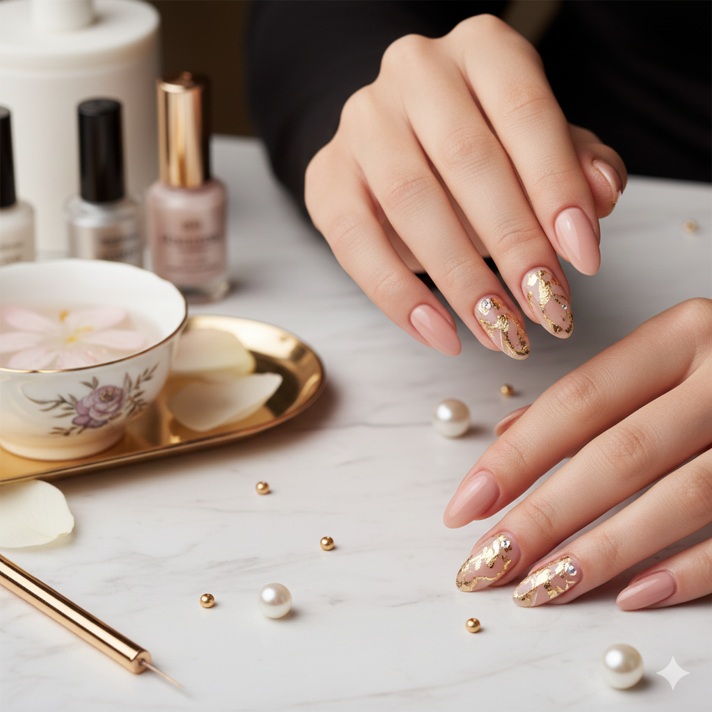 Manicura de lujo y detalle de uñas.